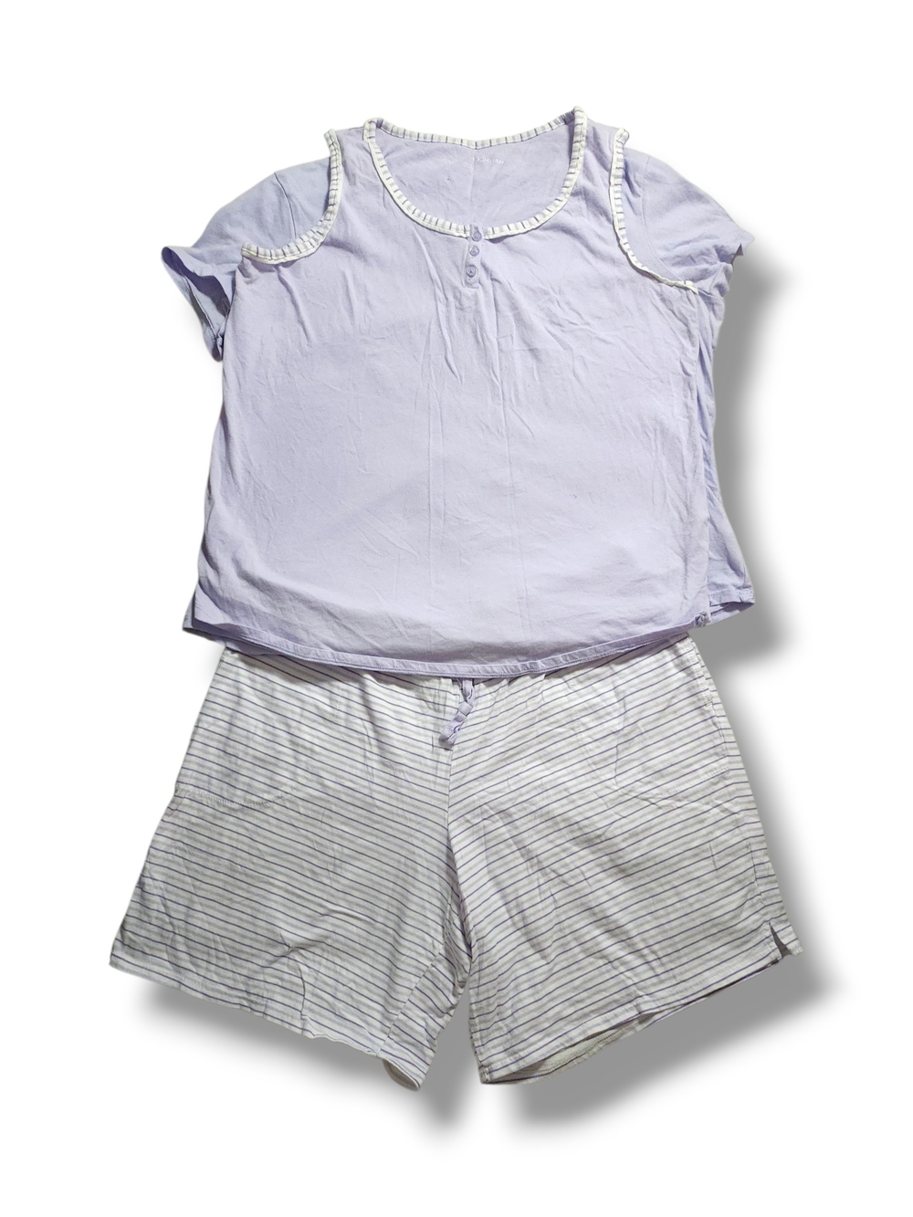 Carole Hochman Women's Medium Pajama Set Lavender Purple Striped Henley Top
